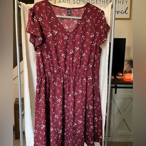 Shein curve maroon floral dress, size 2XL